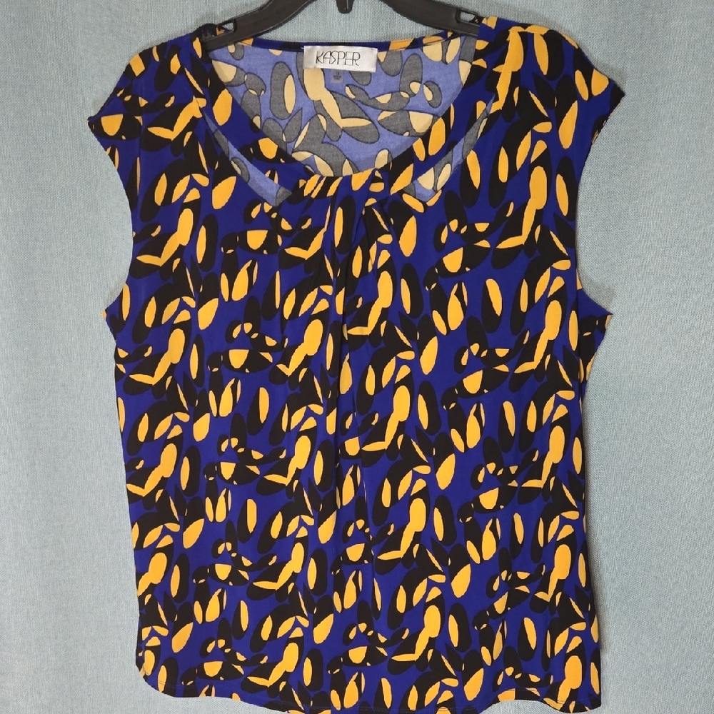 Kasper Blue and Yellow Abstract Blouse